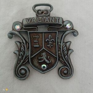 Valia Bronze-Tone Heraldic Crest Brooch with Iridescent Accents